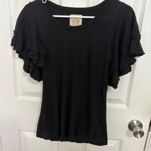NWT Chaser Ruffle Sleeve Top Cute Back Detail Trendy Tee Shirt